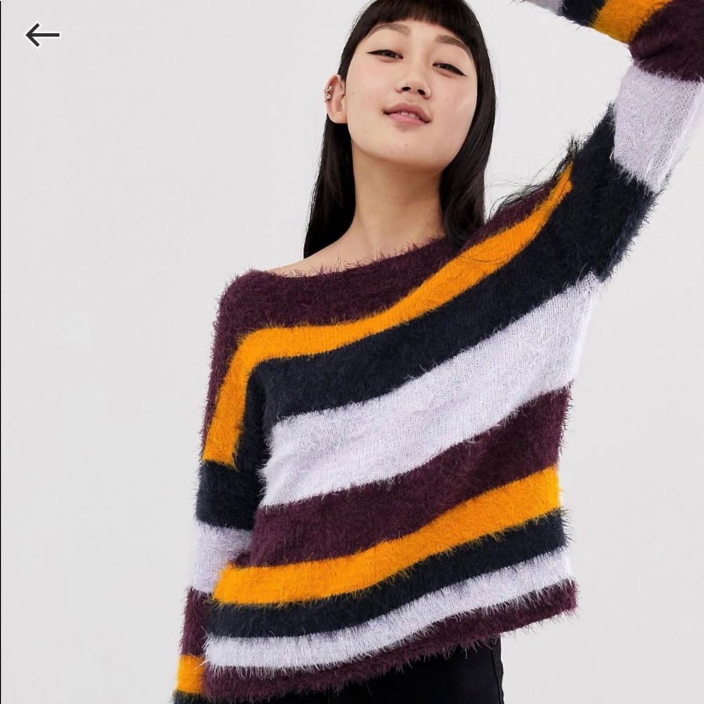 ASOS ONLY Fuzzy Multicolor Stripe Sweater